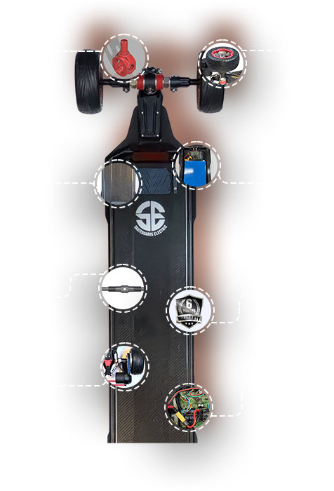 SE1 electric skateboard diagram showing motor, battery, and components